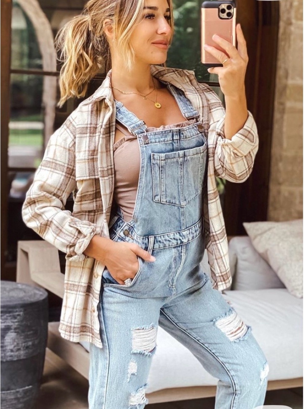 Light Blue Distressed Denim Overalls for Women